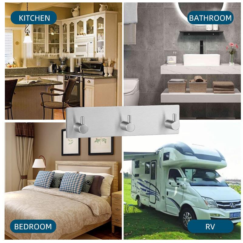 Stainless Steel Self Adhesive Hooks Sticky Wall Door Hook Robe Tea Towel Rustproof Towel Rack, Clothes Coat Hanger