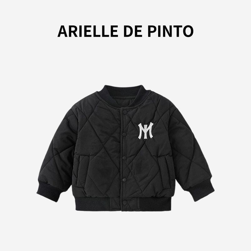 French Arielle De Pinto Autumn and Winter Jackets for Boys and Girls, Casual Fleece Baseball Jackets, Quilted Jackets Black 130