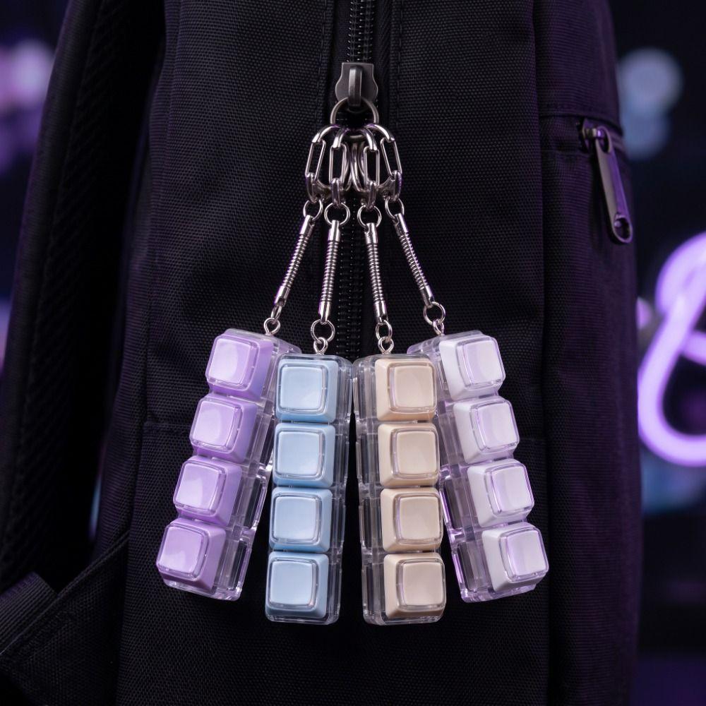 Taschenanhänger Tastatur Fidget Schlüsselanhänger 4 Tasten Knopf Fidget Clicker Spielzeug Tastenkappe Schlüsselanhänger Geschenke