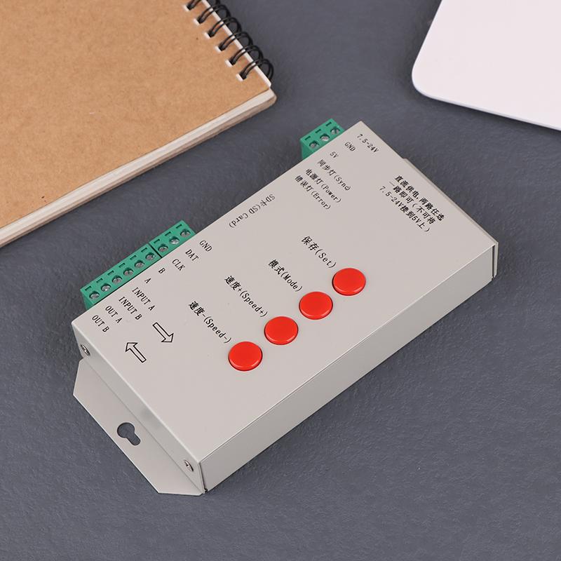 Gleichstrom 5V~24V T1000S SD-Karte RGB LED Max. 2048 Pixel Programm-Controller Ws2812B Ws2811 Ws2815 Lpd6803 Sk6812Ic LED-Streifenmodul