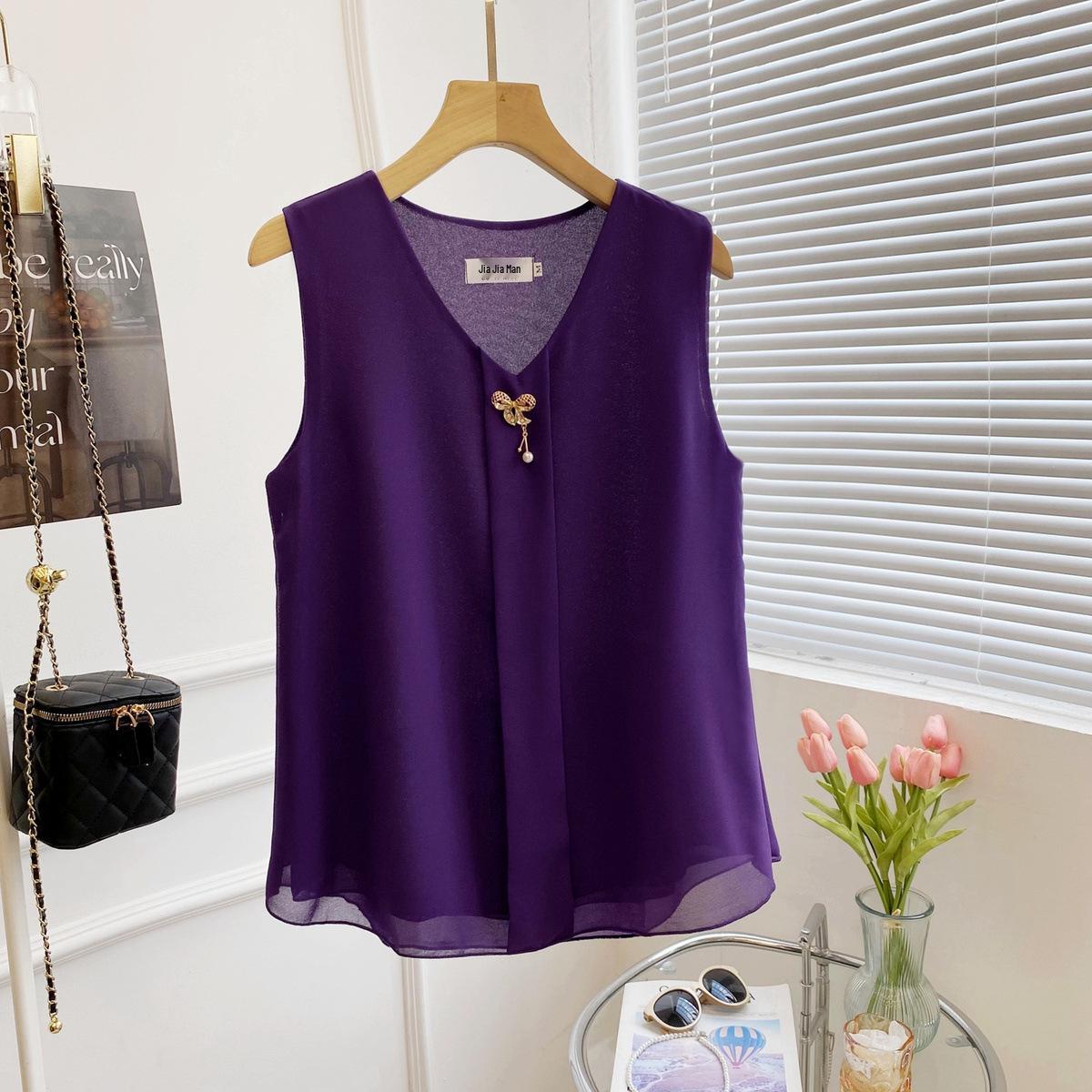 

Summer Women s Plus Size Sleeveless Chiffon Vest - V-Neck, Loose Fit, Belly Covering, Versatile A-line Camisole Top M