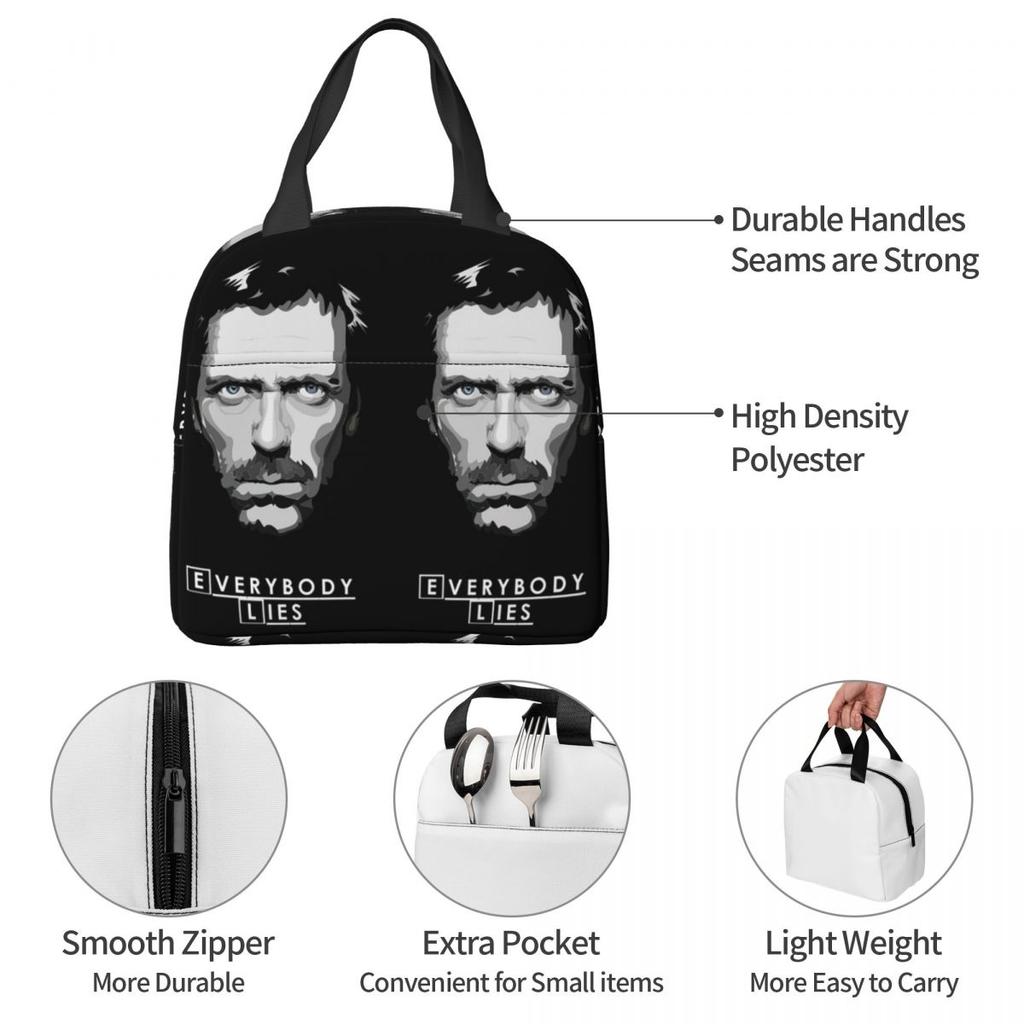 House MD Everybody Lies Insulated Lunch Bag for Kids School Cooler Thermal Food Box Tote Leakproof Lunch Boxes Container