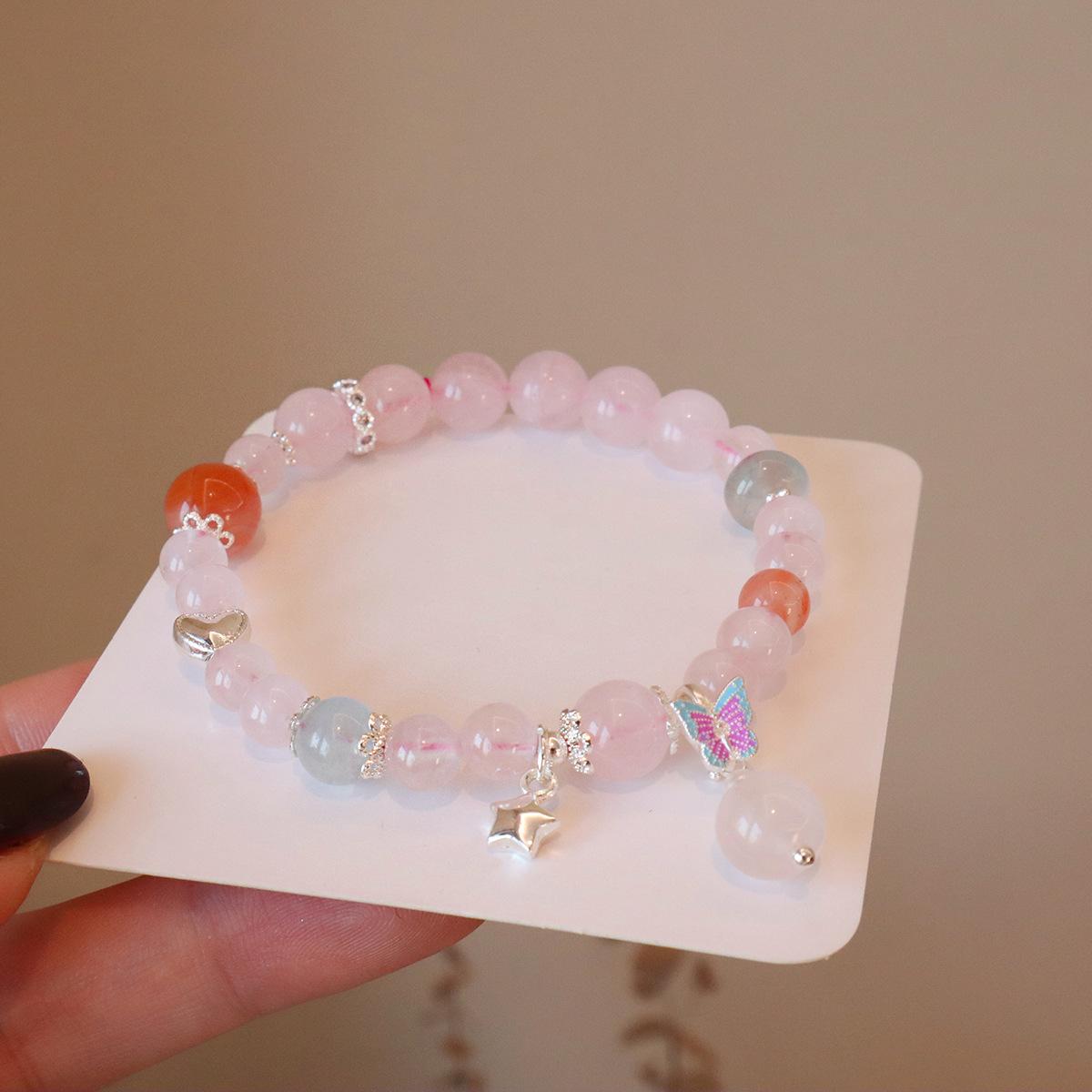 Natural Pink Crystal Bracelet Hibiscus Stone Fashion Bracelet Fashion Women Bracelet Accessories