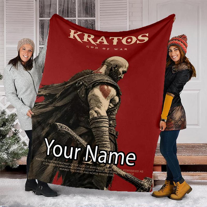 Custom Name God of War Theme Printed Blanket - Perfect for Couch, Bed, Travel & Outdoor Use | Machine Washable, Cozy & Durable.