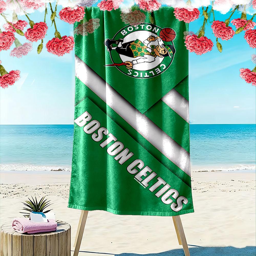 Giant Beach Towel with Boston Celtics Basketball Logo, Quick Dry Microfiber, Soft Absorbent, for Basketball Fan Beach