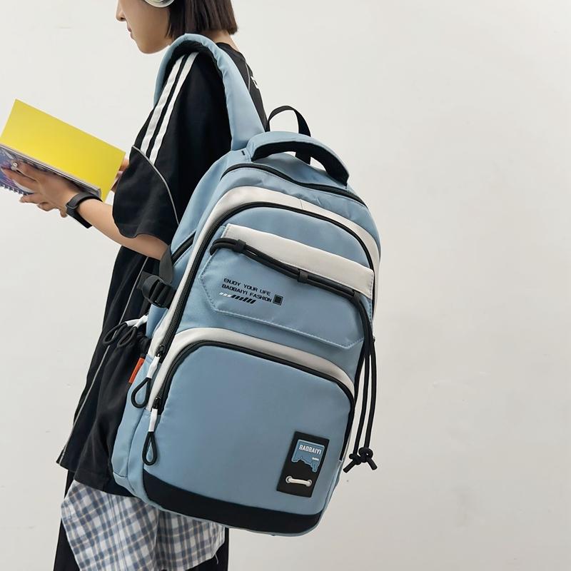 Large Capacity Student Schoolbag Men Color Block Backpack Computer Travel Backpack