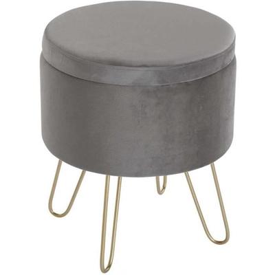 Belgaum Footstool - Low Round Stool for Living Room In Textile and Metal - Light Grey - Versa