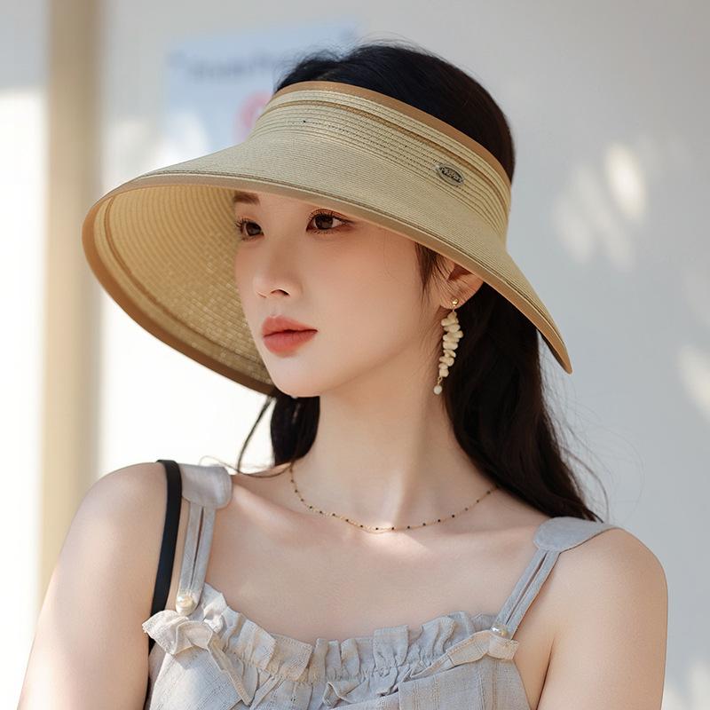 Damen Faltbarer Sonnenhut mit offenem Oberteil für Reisen im Freien, Sonnenschutz und UV-Beweis Strohhut zur Gesichtsbetonung, Kleiner Sonnenhut