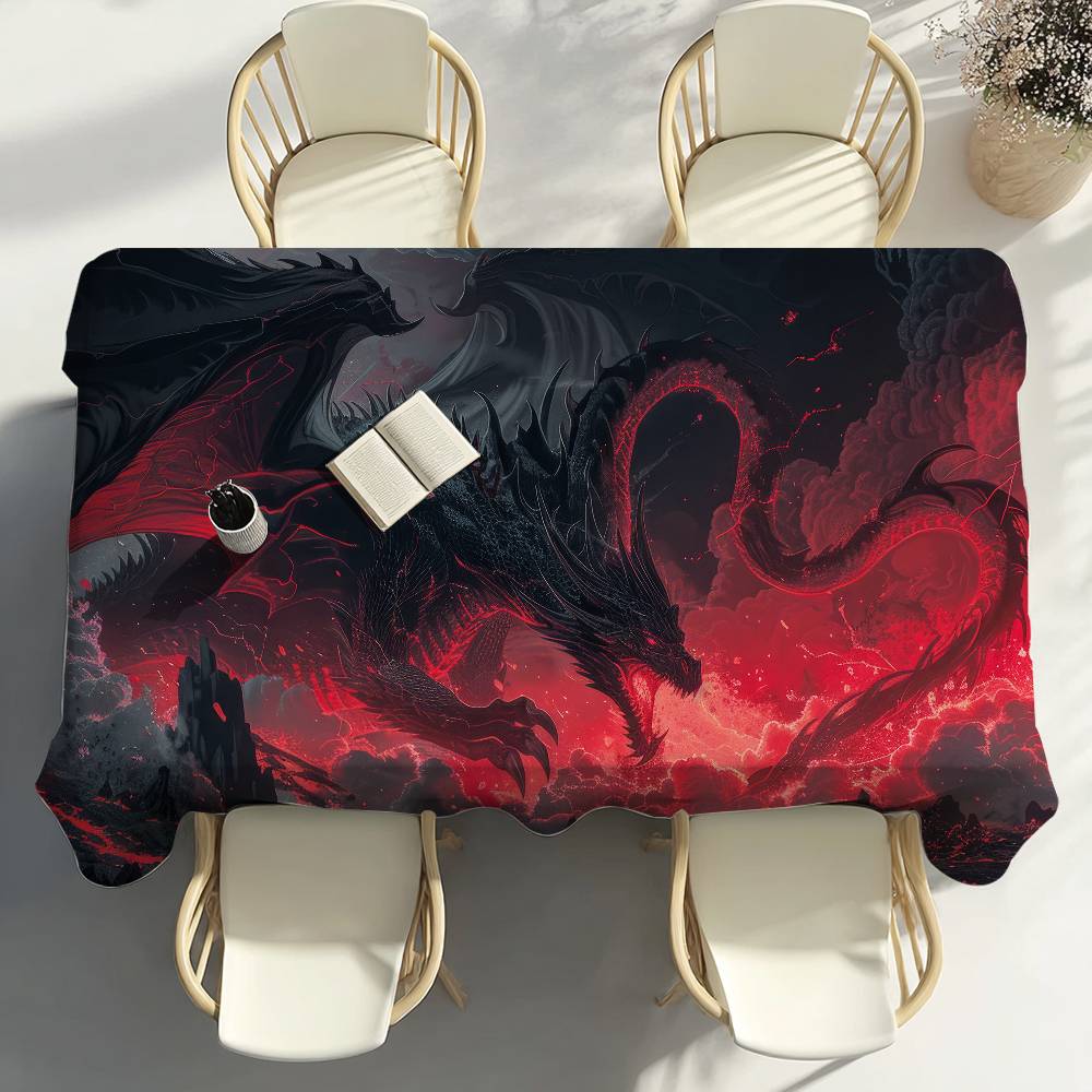 Fier Rood Draak Tafelkleed Feestdecoratie Eetkamer Huis Keuken Terrassen Waterdicht Vlekbestendig Tafelkleed 100x140cm