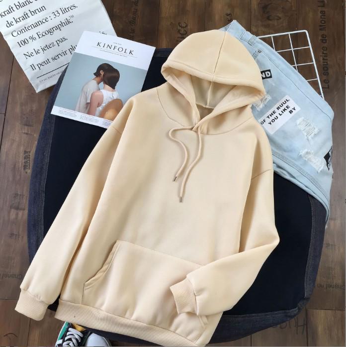 Plus Size Solid Color Korean Style Hooded Sweatshirt - Loose Mid-Length Pocket Jacket for Autumn/Winter