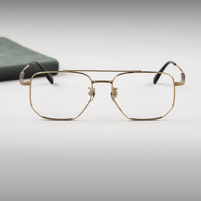 Pure Titanium Frame Sandalwood Inlaid Temple Pilot Double Beams Glasses Big Size Ultra Light  Frame Men's And Women's Eyewear