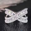 Huitan Luxury Cross Ring Female Gorgeous Fashion Engagement Band Zircon with Bright Zirconia Copper Color Wedding Accessories