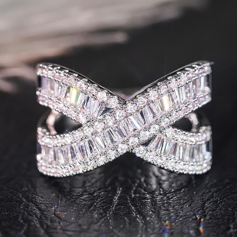 

Huitan Luxury Cross Ring Female Gorgeous Fashion Engagement Band Zircon with Bright Zirconia Copper Color Wedding Accessories 6