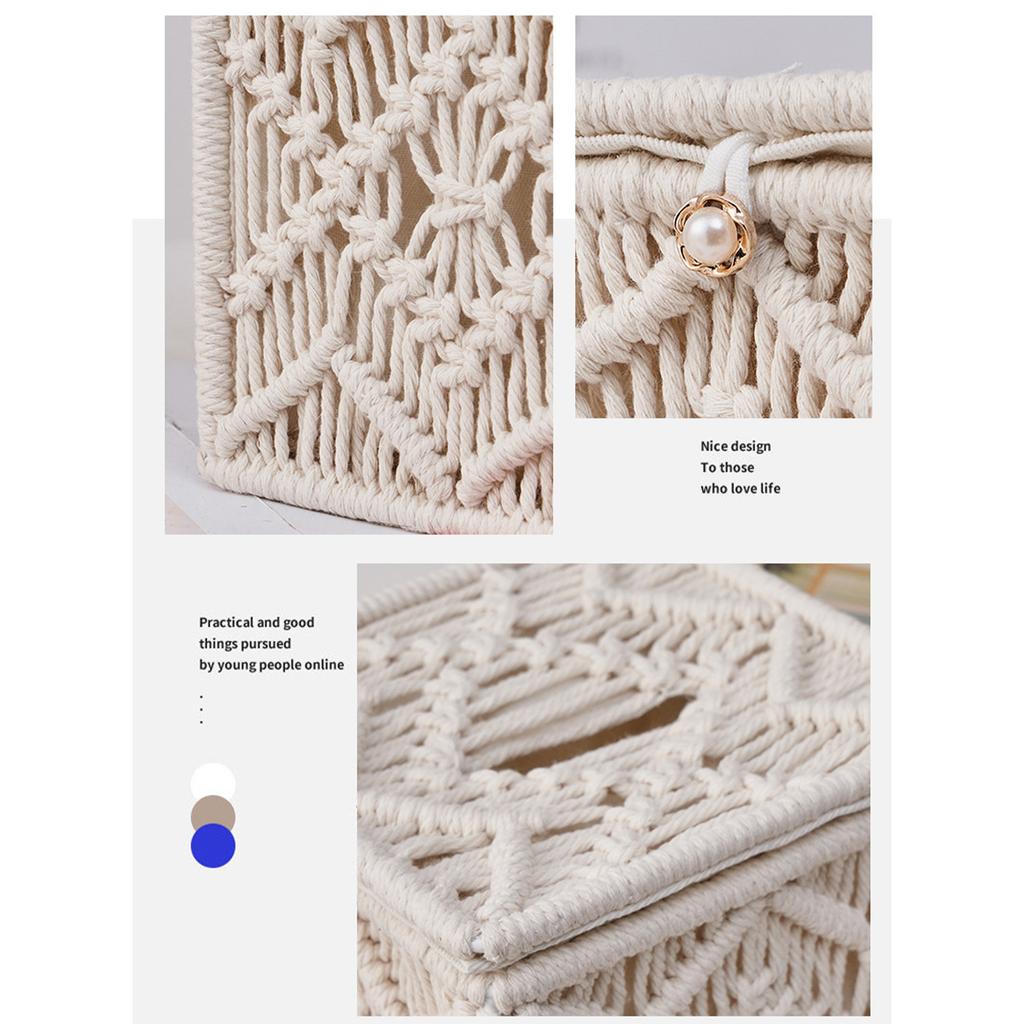 Decorative Square Woven Tissue Box Cover, Macrame Tissue Holder, Fits Most Square Size Tissues, Elegant Design