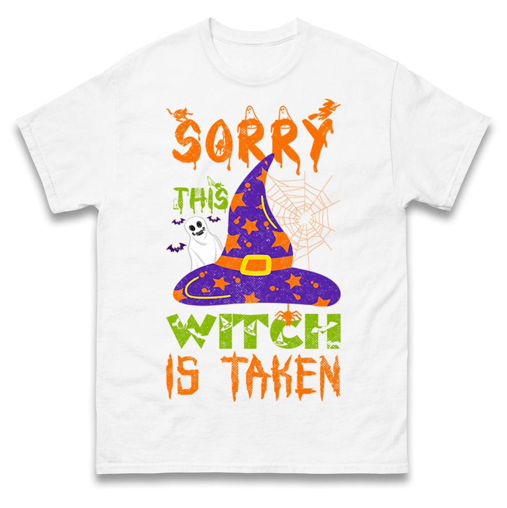 Sorry This Witch Is Taken Halloween Mens T Shirt Womens Tops Teess