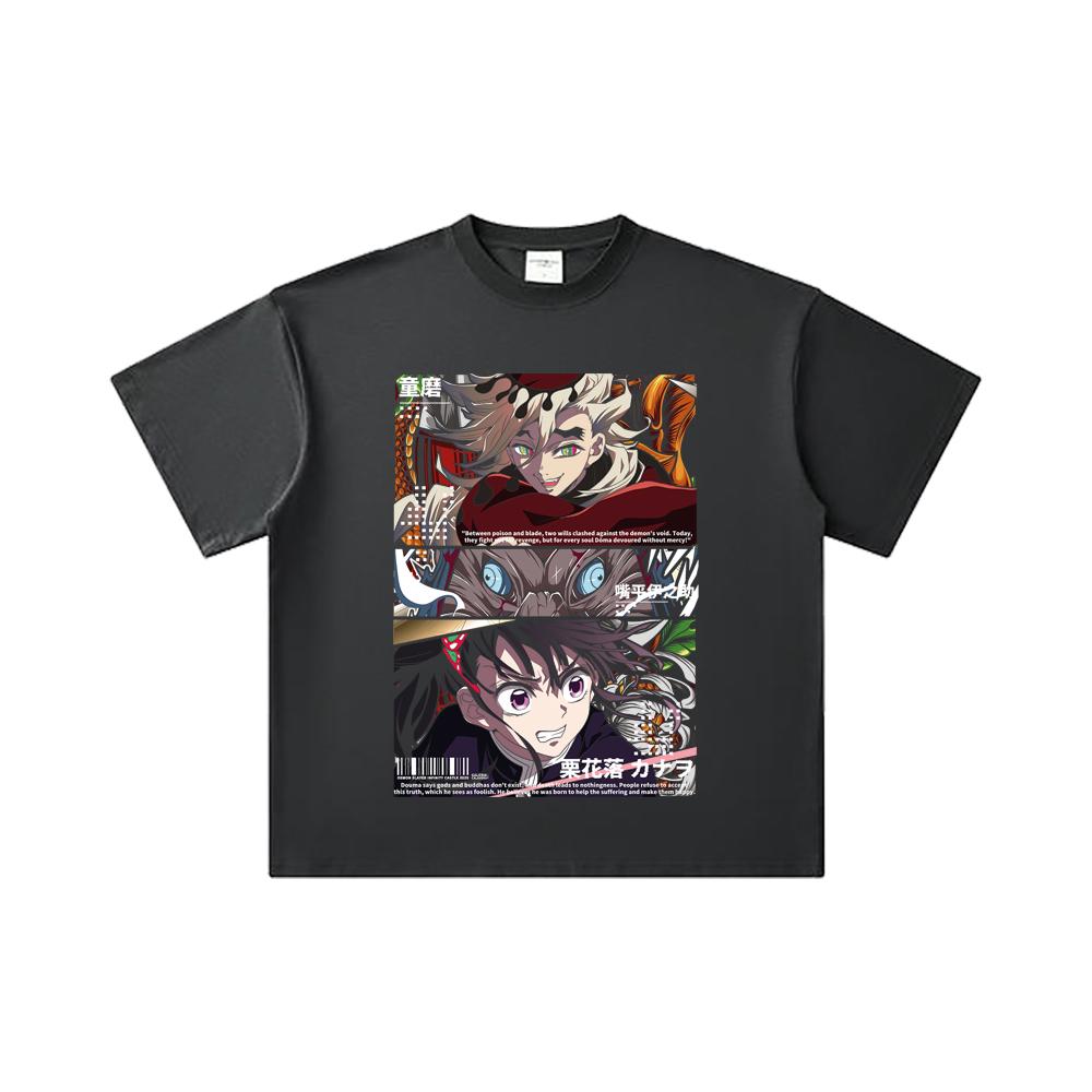260 GSM Double Yarn 32 Count 100% Cotton Demon Slayer V30 Kanao X Doma Print Unisex Heavy Cotton T Shirt