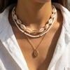 Boho Mehrschichtige Metall Muschel Halskette für Damen Trendy Muschel Seestern Reiskorn Perlen Kette Choker Sommer Strandparty Schmuck