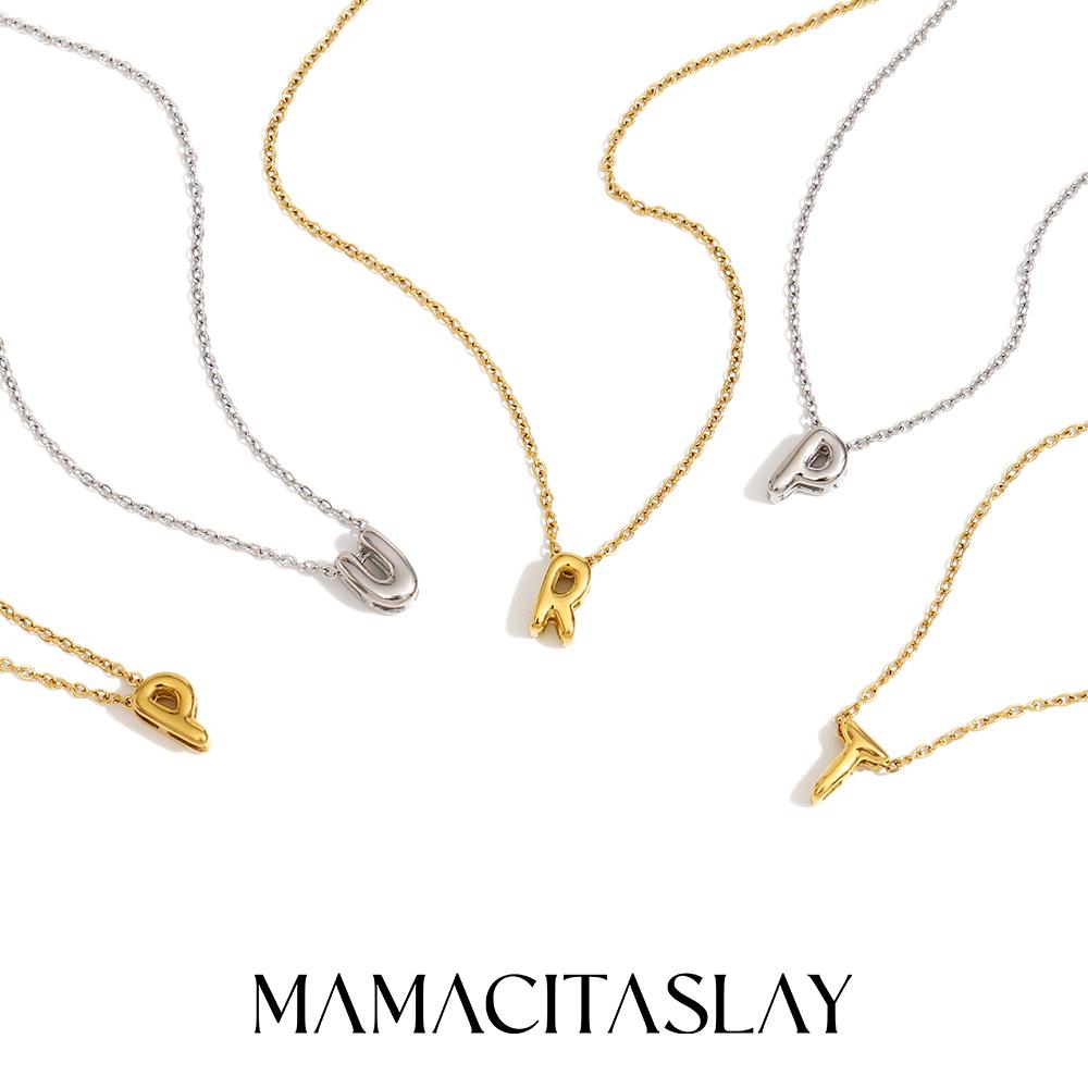 MamacitaSlay 316L Stainless Steel Letter Pendant Necklace Waterproof 18K Gold Plated Neck Jewelry Women's Minimalist Necklace