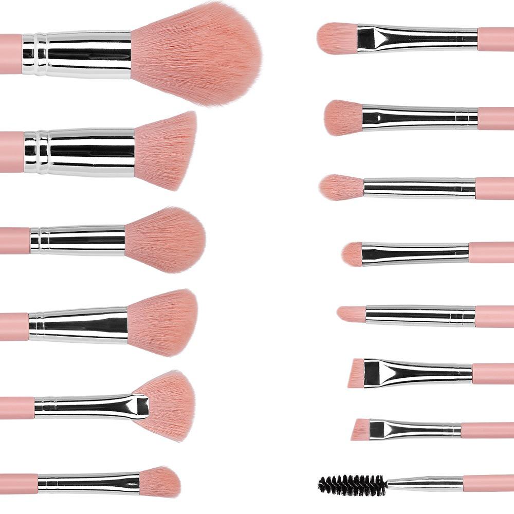 14-Piece Half-Sugar Pink Makeup Brush Set: Portable Powder, Foundation, Blush, Eyeshadow, and Concealer Brushes with Soft Bristles