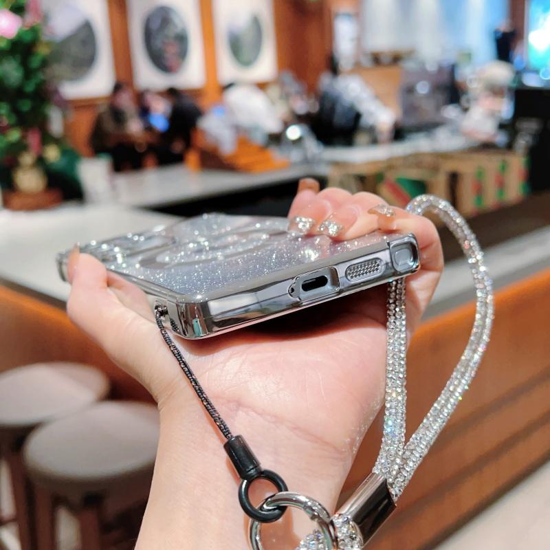 For Samsung Galaxy S25 Ultra Magnetic Case TPU Phone Cover with Strap Heart Gradient Sparkle