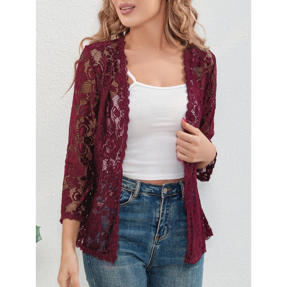 New Loose and Versatile Plus-size Sun-protective Lace Top with A Cut-out See-through Cardigan