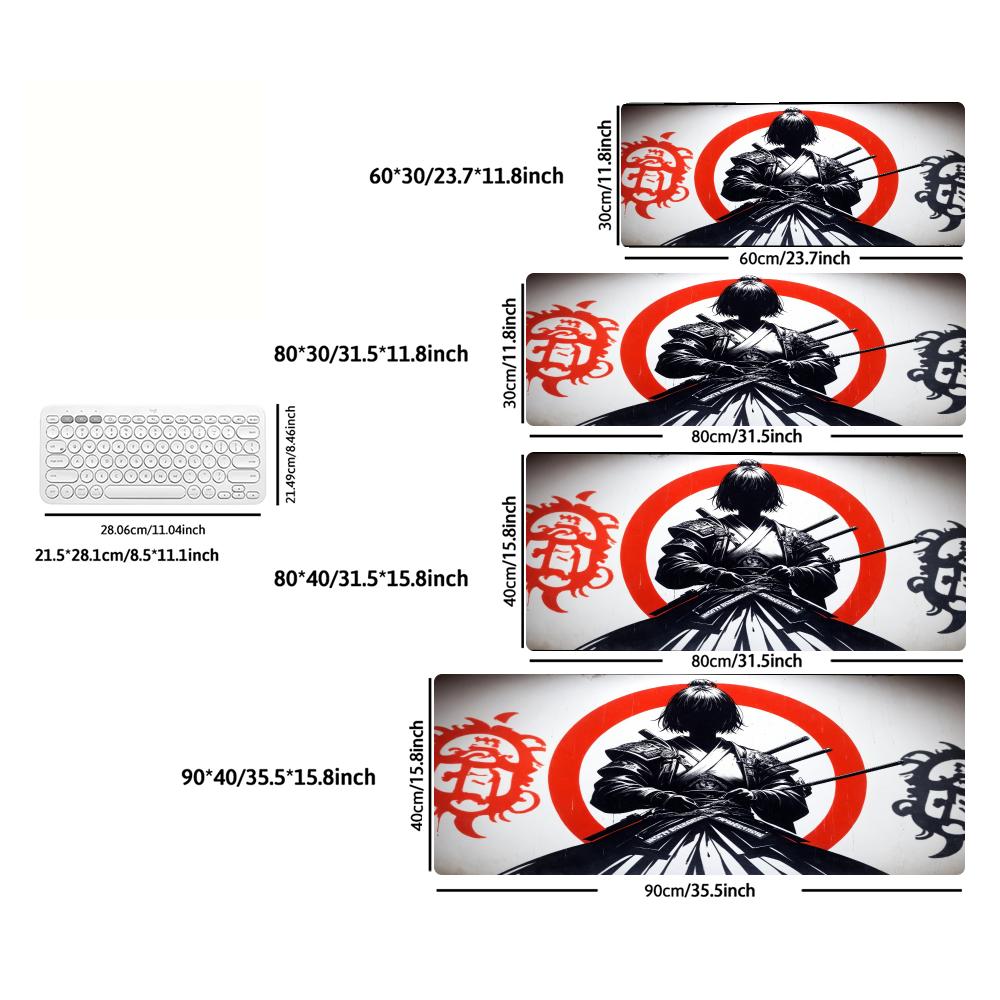 Tapis de Souris Gaming XXL Katana Samurai Anime Japonais Enso Rouge Tapis de Bureau Caoutchouc Antidérapant Tapis de Clavier Tapis de Bureau pour Jeu Tapis de Souris