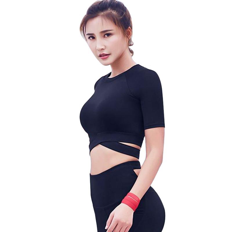 

Женский топ с круглым вырезом, короткими рукавами, однотонный укороченный топ с перекрещивающимися бретелями One Size