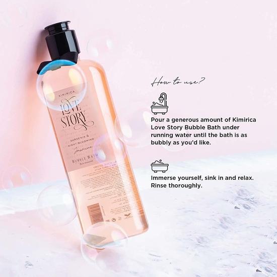 Kimirica Love Story – Mildes Schaumbad und Badesalz-Kombination zur Muskelentspannung, Feuchtigkeitspflege und Entspannung | Männer & Frauen, 100 % vegan (290 ml + 290 g)