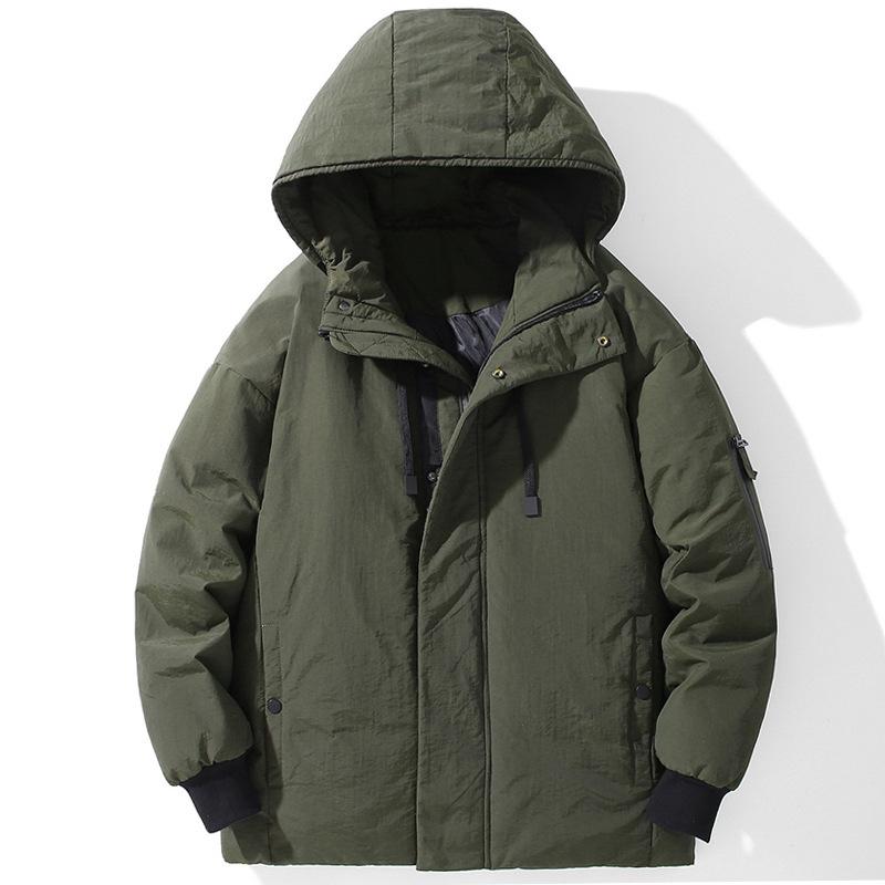 Pánská bílá péřová bunda s kapucí, bavlněná prošívaná bunda, tlustý top, jednobarevná