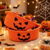 1pc Halloween Crochet Storage Basket, Orange Pumpkin Face Basket with Double Ear Handles, Foldable Large Capacity, Holiday Candy And Trinket Organizer