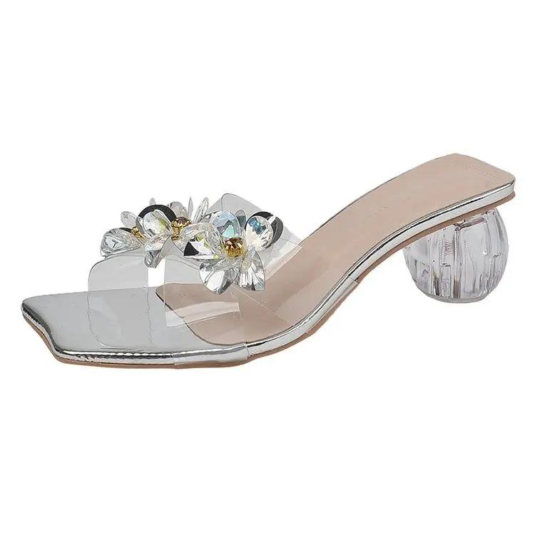 Fashion Transparent Rhinestone Women's Slippers and Ladies Sandals Designer Luxury Slides Cheap Liquidation Small Size New Fashion Shoes