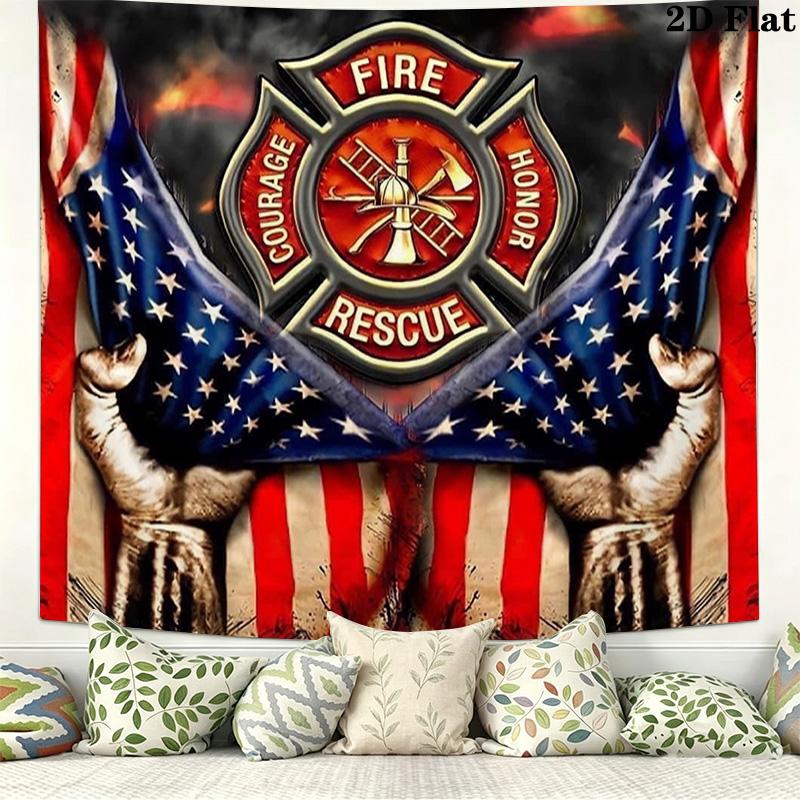 Firefighter Fire Rescue Wall Tapestry Aesthetic Wall Hanging Printed Fabric Blanket Decorative Tapestries for Bedroom Living Room Home Decor