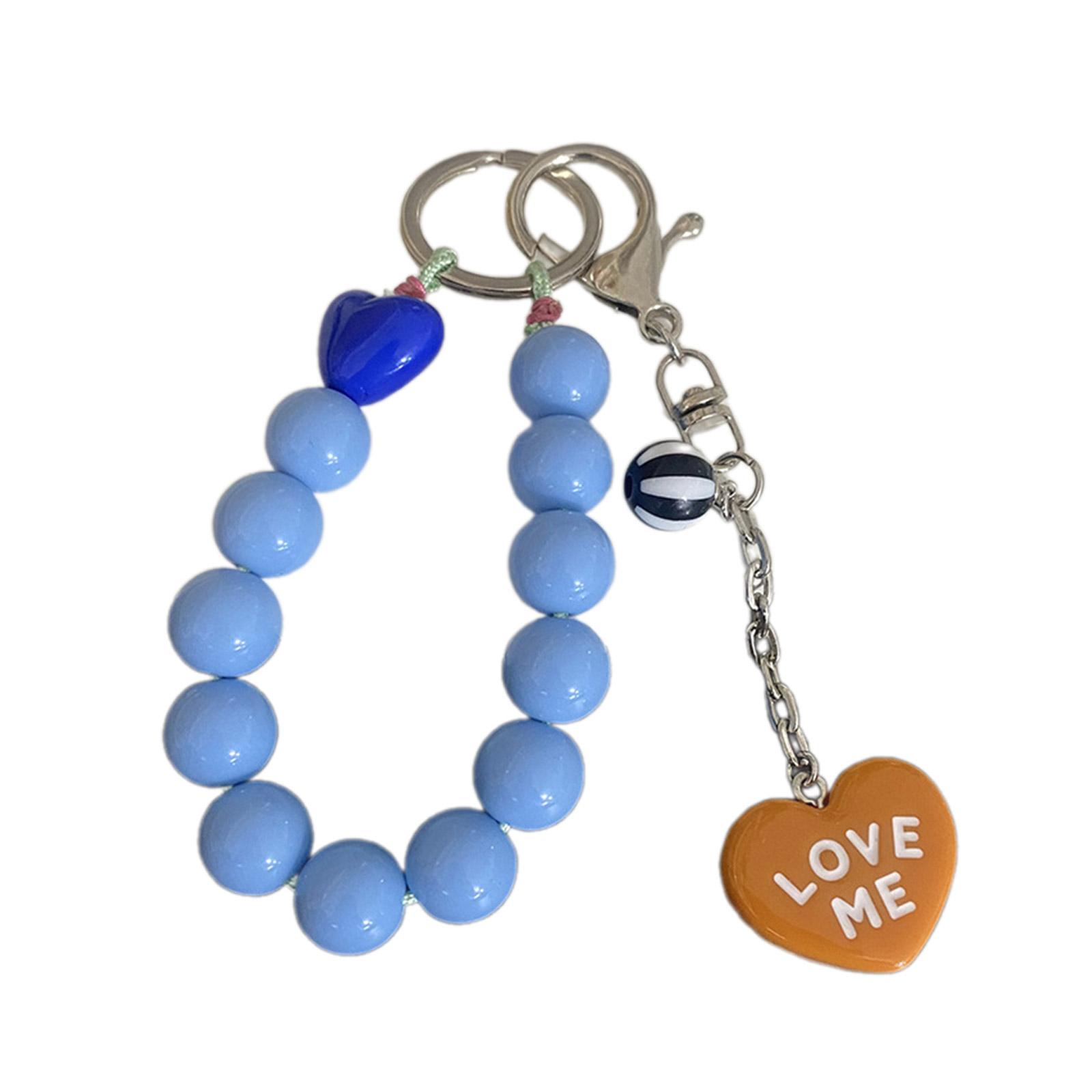 

Подвеска из бусин конфетного цвета для мобильного телефона, ручная работа, шнурок для телефона, милые разноцветные бусины, брелок-сердечко, брелок в корейском стиле небесно-голубой