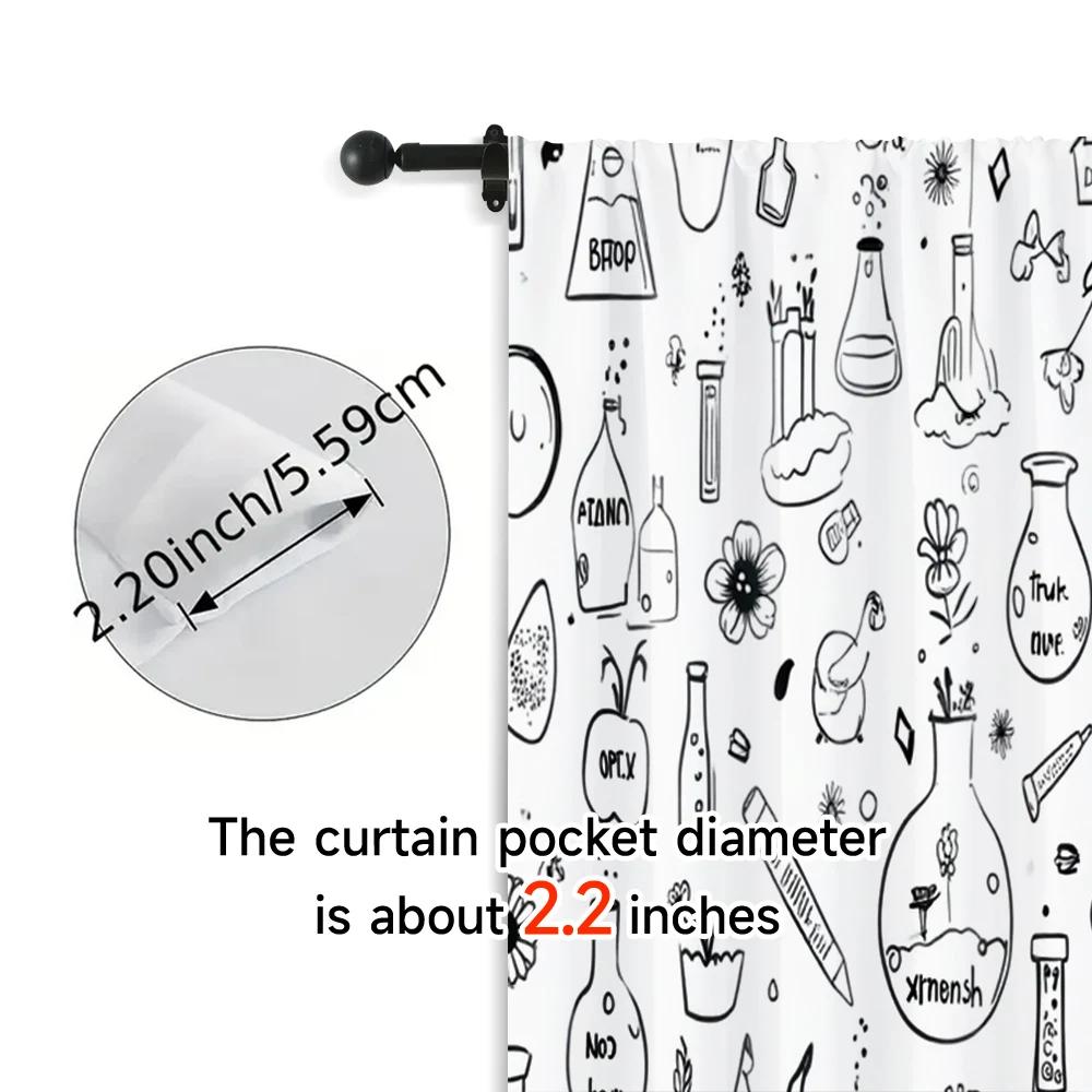 2Pcs, Contemporary Curtains Black And White Floral Pattern Machine Washable (Without Rod) Thermal Insulation, And Room Darkening