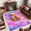 Alfombra de Terciopelo de Cristal con Temática de Osito de Peluche, Alfombrilla Suave para el Suelo con Nombre de Texto Personalizado, Decoración del Hogar