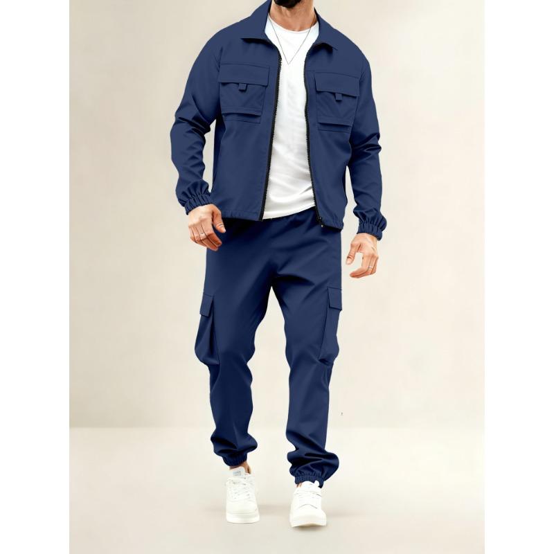 Set da Uomo Vintage Americano Aviatore Lavoro Largo Giacca con Collo a Revers e Pantaloni Lunghi