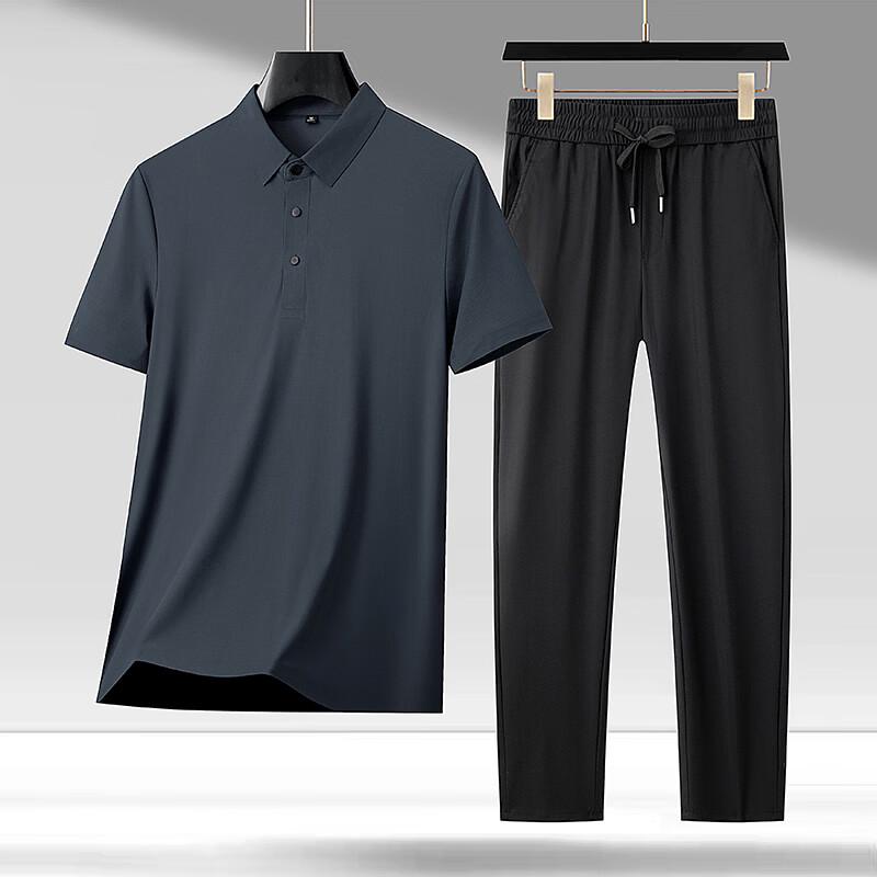 LangSha Men's Ice Silk Short Sleeve Polo Set
