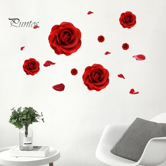 Easy Peel And Stick Wallpaper Romantic 3D Rose Flower Wall Stickers, Waterproof PVC Decal, Large Red Mural Art Decor, Decals for Home Living
