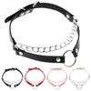 Double Line O-ring Chain Choker, Minimal Punk PU Leather Circular Ring Necklace