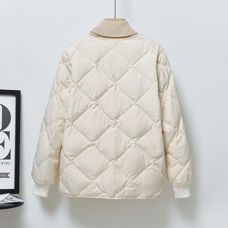 Rhombus lattice bread cotton clothes autumn and winter new simple solid color warm cotton clothes jacket women's fashion