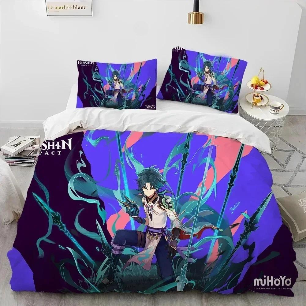 

Comforter Genshin Impact Game Gamer Cartoon Bedding Set Printed Bed Set With Soft Queen King Size Bedclothes Home Comforter (quilt)-EU Single(135*200cm)3pcs