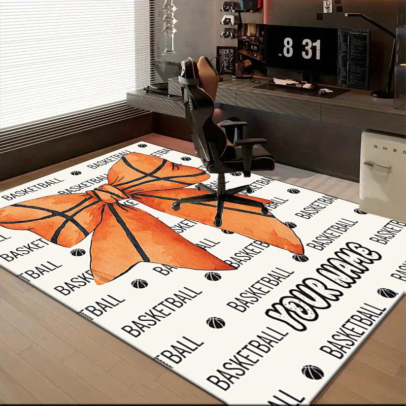 1PC Custom Name Basketball Art Bow Theme Floor Mat Ideal for Living Room, Game Rooms, Office, Bedroom,Floor Mat Playful Design