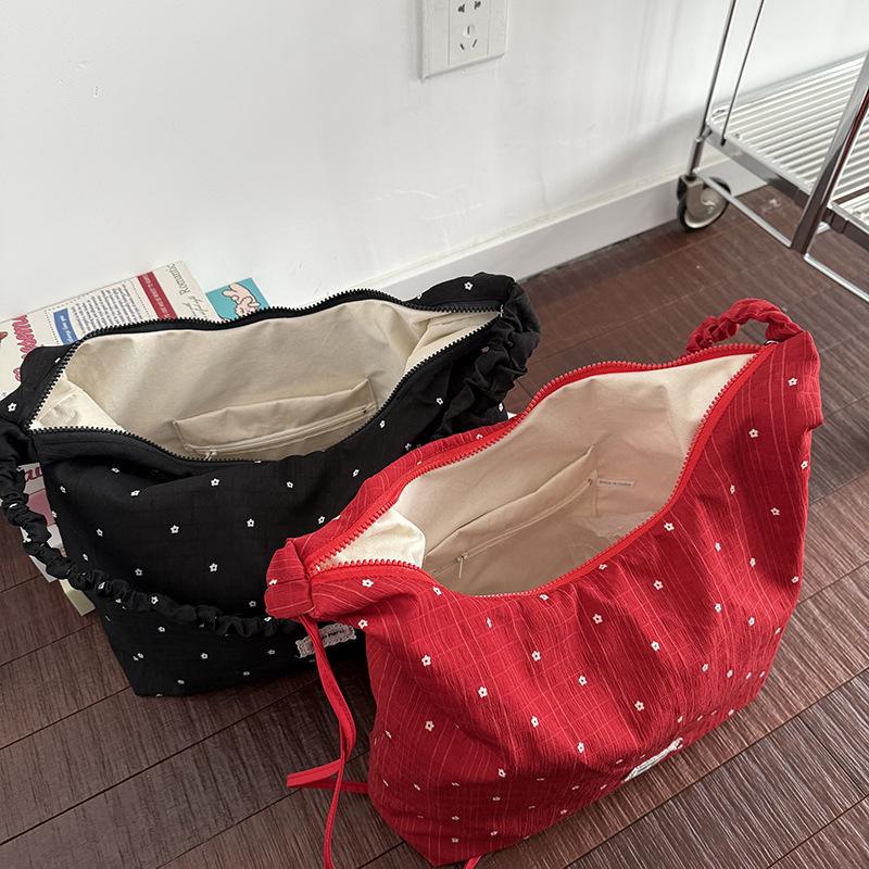 Summer New Polka Dot Pleated Tote Bag for Women Large Capacity Shoulder Handbag