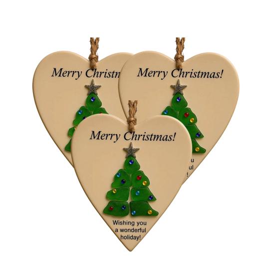 Wishing You Lots of Love And Happiness Sea Glass Ornament Handcrafted Round/Heart-Shaped Sea Glass Keepsake Christmas Tree Hanging Ornament