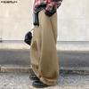 INCERUN Men Casual High Waist Zip-up Casual Baggy Long Pants Trousers