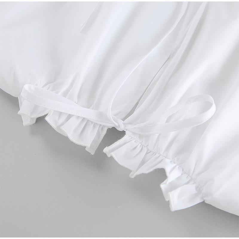 Elegant Ruffles Short A-line Dress Women Lace Up O-neck Sleeveless Vacation Dresses  Lady White Party Dress