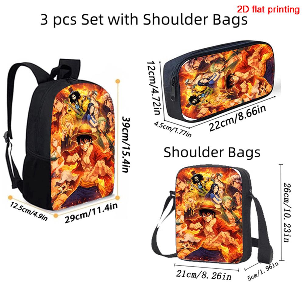 One Piece 15-Inch Mochila 3 PCS Lightweight Durable School Backpack With Crossbody Bag And Pencil Case For Boys Girls Ages 6-10