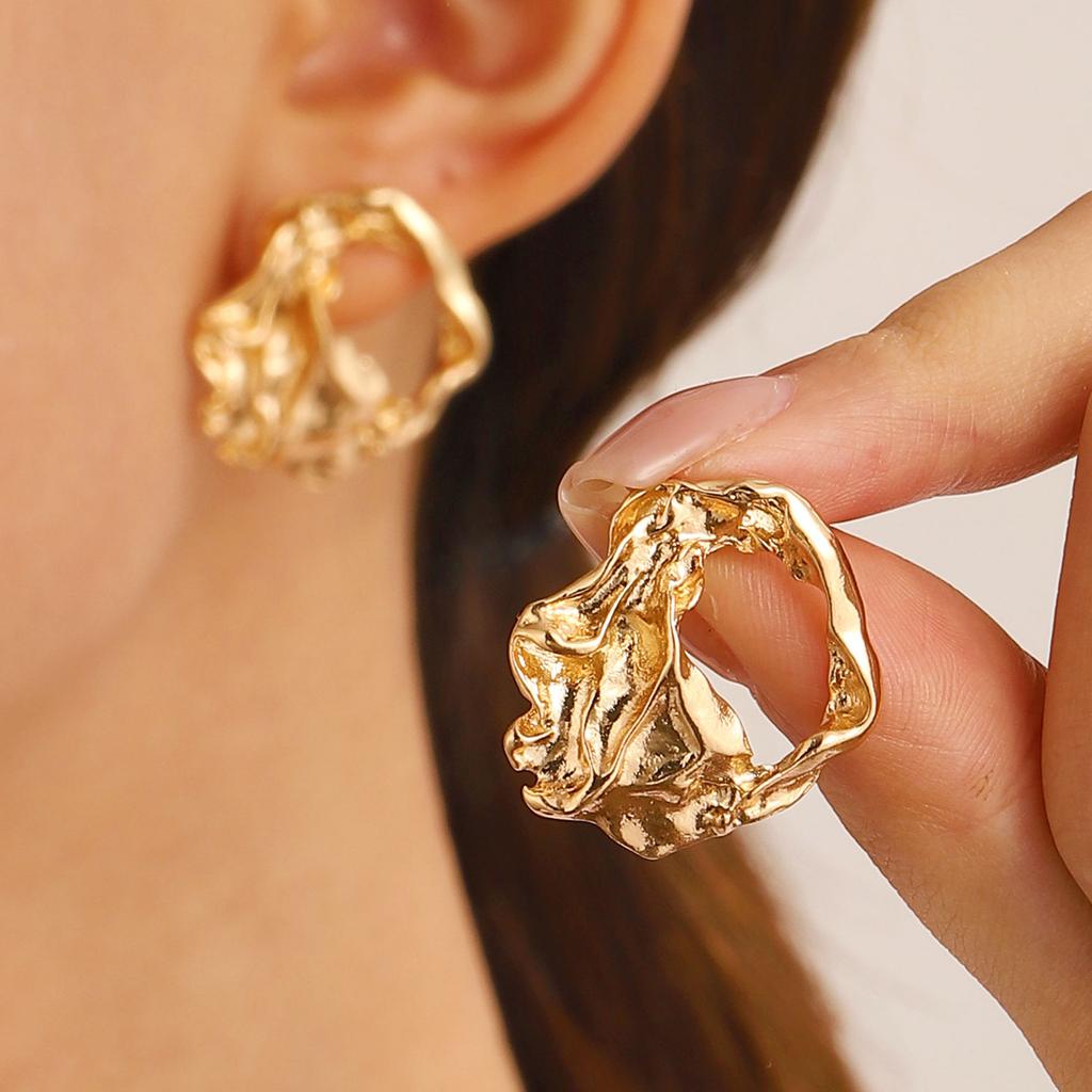 Simple Metal Irregular Stud Earrings For Women Exaggerated Gold Color Geometric Smooth Statement Earrings Jewelry Party Gifts