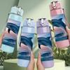1PC Jumping Dolphin Ocean Wave Print 750ml Color Plastic Sports Water Bottle Leakproof Flip Straw Lid Suitable for Sports Office Home Use