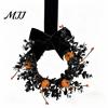 Halloween Shop Window Decor Wreath for Front Door, 9 Inch Pumpkin with Black Berry Velvet Bow Home Porch Holiday Party